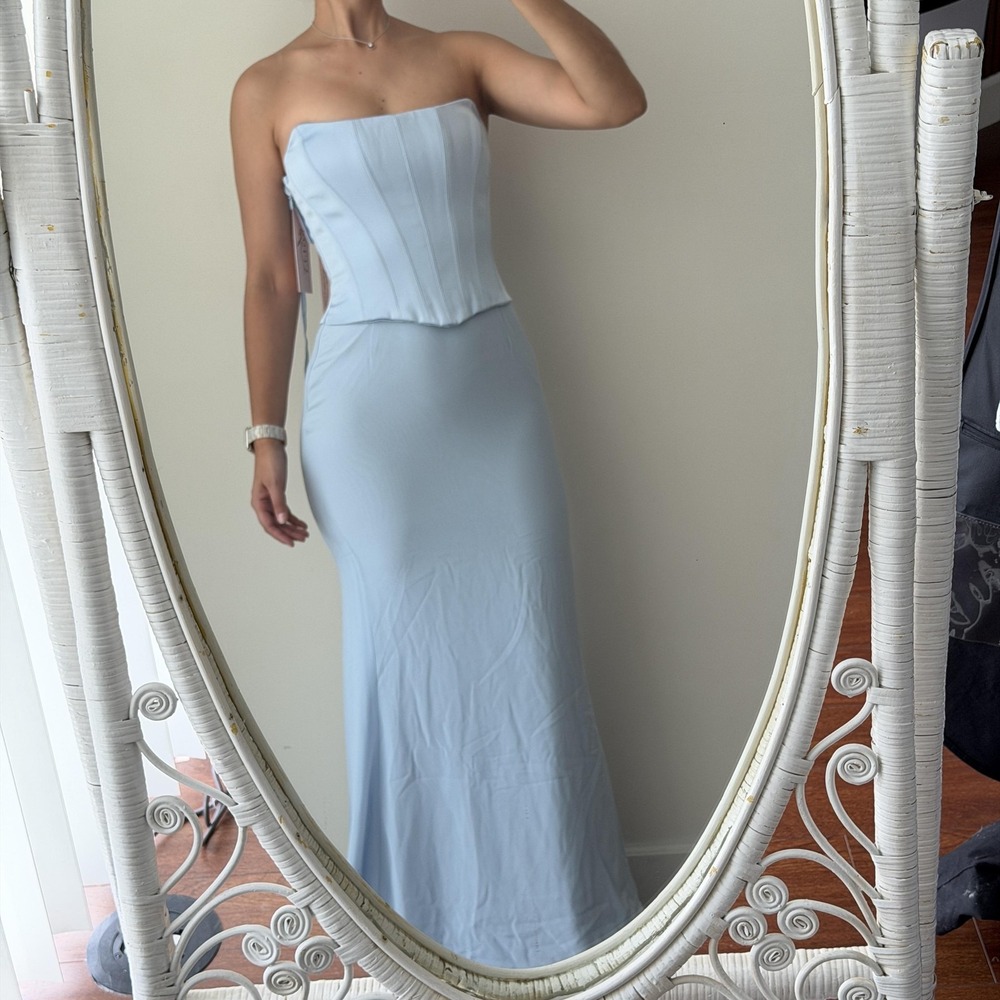 Oh Polly Dress 4 Blue Corset Mermaid Maxi Strapless Formal Evening Gown Wedding - Picture 5 of 14
